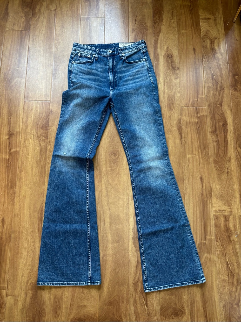 rag & bone Blue High Waist Flare Wide-Leg Jeans